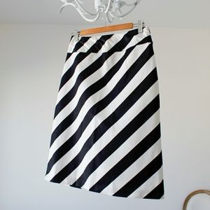Black and white striped a-line knee length skirt